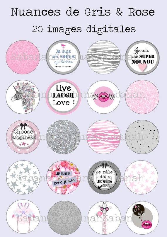 20 shades of grey & pink. 20 images digital round or Etsy
