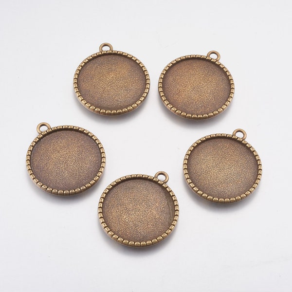 5 pendentif support pour cabochon 25 mm en métal couleur bronze avec Arbre de vie en relief au dos ! Idéal pour la création avec cabochon