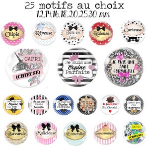 Cabochon en verre, 25 motifs différents. Plusieurs tailles disponibles