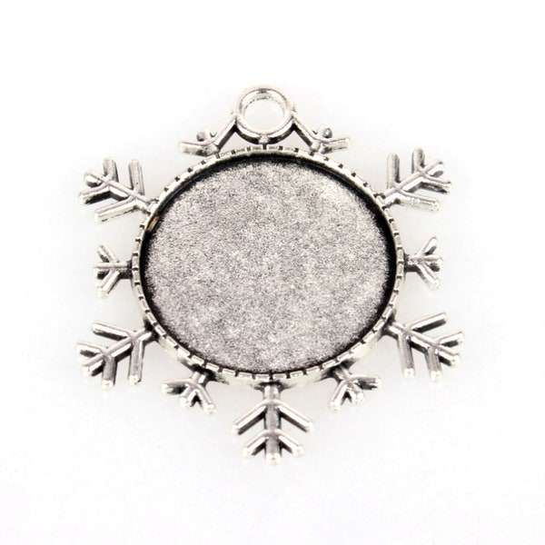 5 pendants Snowflake support for cabochon 25 mm in aged silver metal very original! creation, diy, flatback, owl, silver