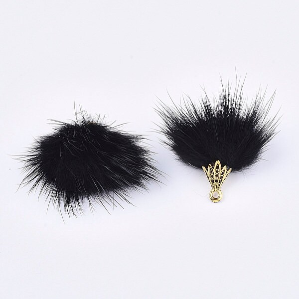 Pompons noirs & pendentif doré vieilli Ideal pour la création de colliers, sautoirs, boucles d'oreille et bijoux originaux