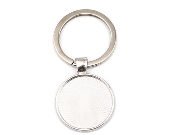 5 porte clef, anneau double en métal argenté, avec support cabochon 25 mm