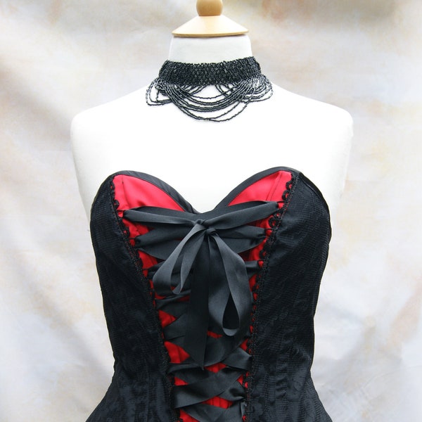 Corset en acier satiné et dentelle steampunk goth victorien rouge UK taille 14 taille 30 à 32 pouces cosplay obsidienne