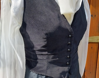 Black cotton velvet fitted ladies women's waistcoat steampunk Victorian wedding watch pockets chest 38 Obsidian Gentlemen Jack Halloween