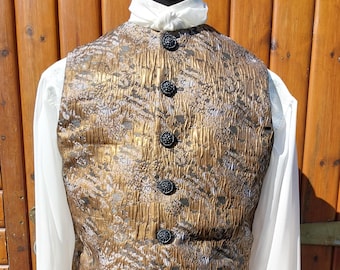 Metallic Brocade 18th Century Waistcoat: Men's Gold & Silver Pirate Vest