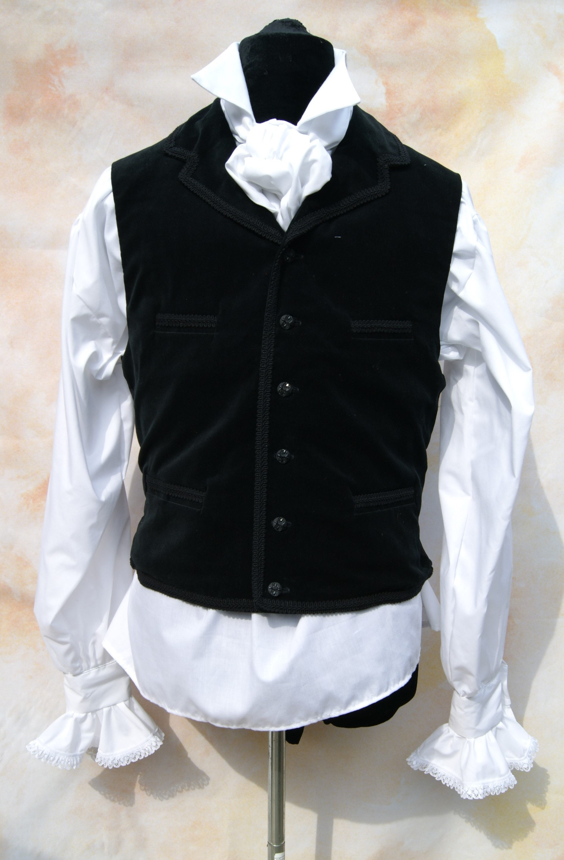 Image of Cotton Velvet Braided Waistcoat Victorian Steampunk Goth Dr Who Obsidian New