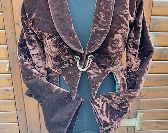 Brown Panne Velvet Peplum Jacket: Steampunk Gothic Edwardian Style