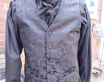 Black brocade single breasted Waistcoat Goth Steampunk Vampire Victorian Edwardian Chap Groom Wedding Obsidian