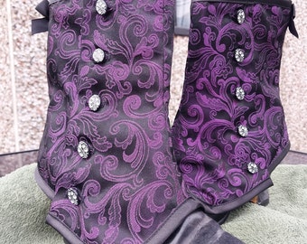 Purple & black brocade Spats, Granny Boot Covers, Goth, Victorian Steampunk,  Burlesque, Cirque, Edwardian, Gothic wedding history bounding