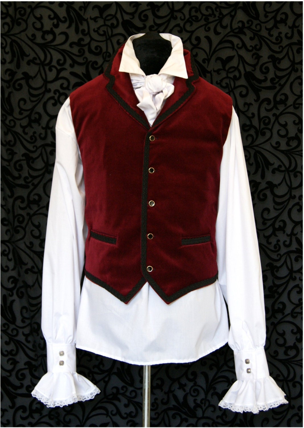 Image of Braid Trim Velvet Collared Waistcoat Goth Steampunk Victorian Chap Obsidian New