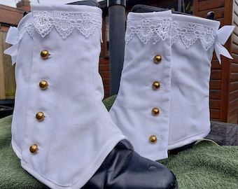 White Velvet Bridal Spats: Victorian Steampunk Granny Boot Covers