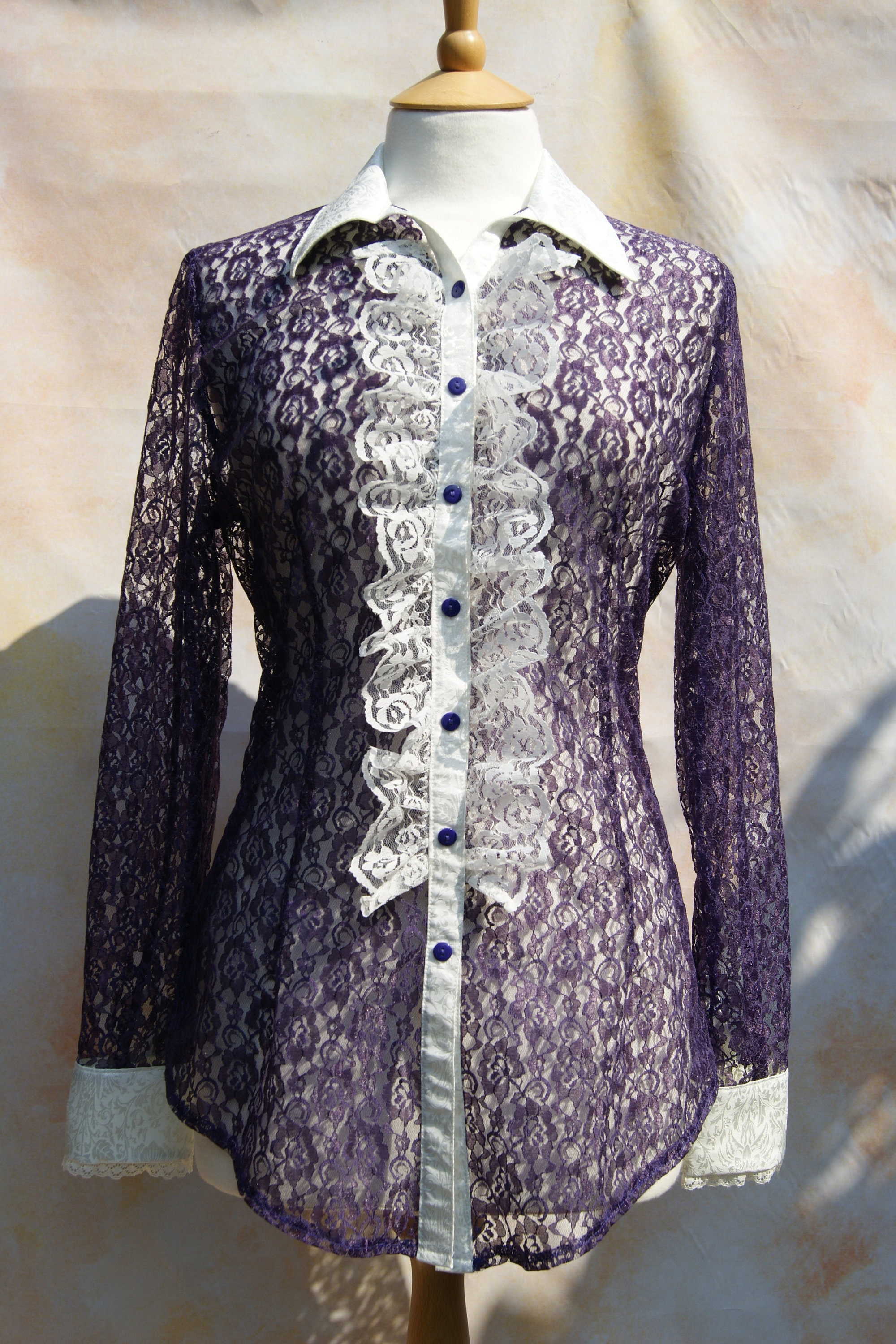 Image of New Women's Purple Lace Fitted Electra Shirt Cream Brocade Trim Gothic Steampunk Vampire Obsidian