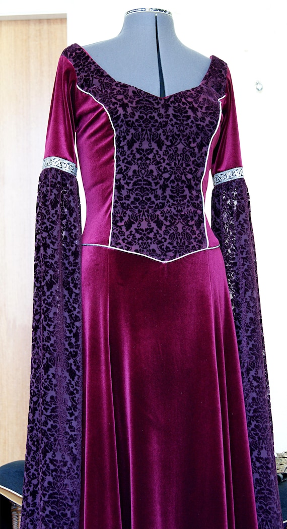 Sale Burgundy Velvet Elven Wedding Dress Devore Velvet Etsy