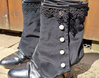 Black cotton velvet Spats Granny Boot Covers Goth Steampunk Victorian Burlesque Cirque Gothic  OBSIDIAN