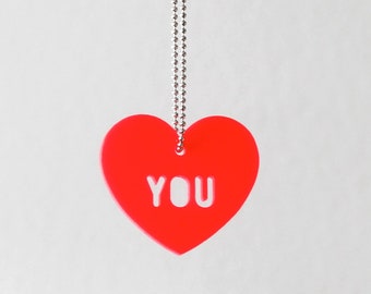 Necklace, Heart, Love, fluorescent red