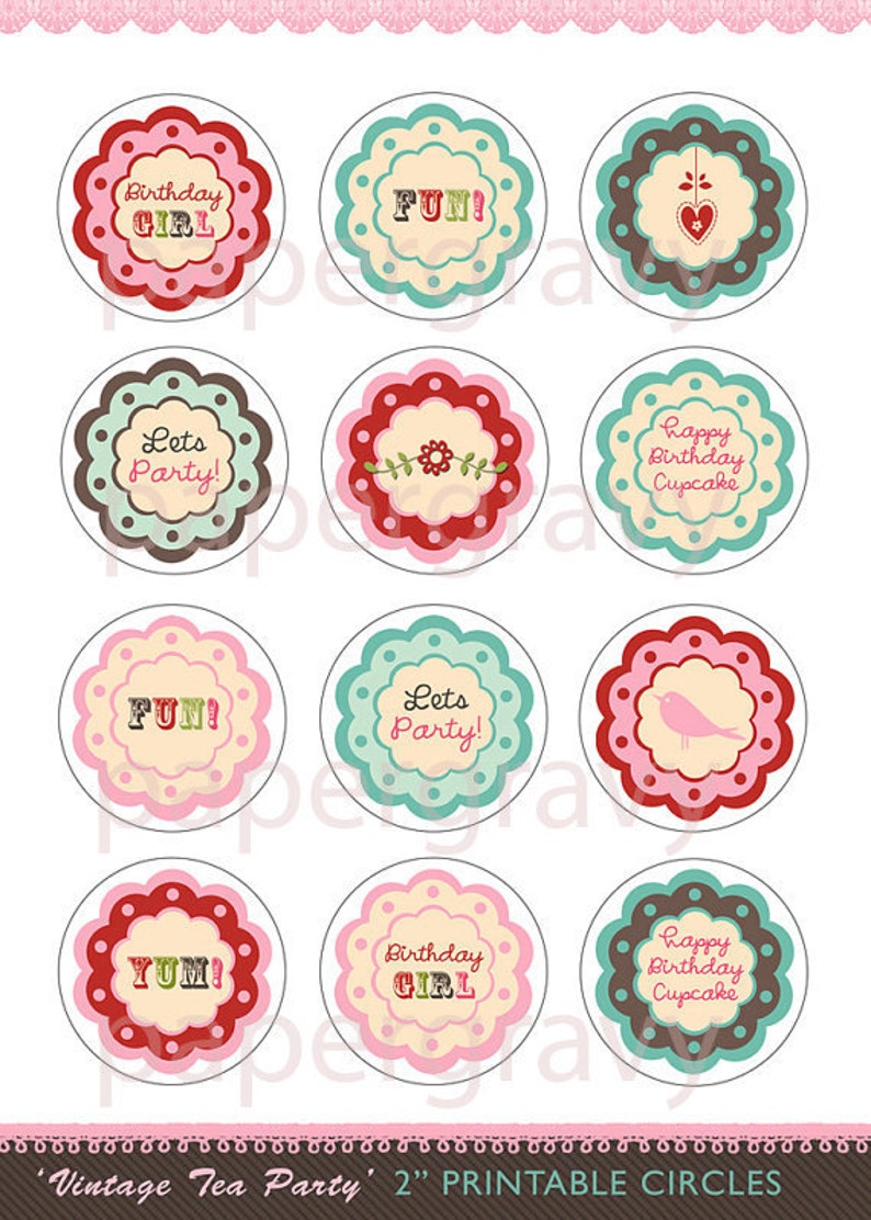 Printable girl's birthday cupcake toppers | Etsy