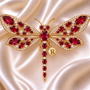 Broche papillon rubis personnalisée, argent sterling 925 plaqué or, accents de zirconiums cubiques (pierre de naissance de juillet)