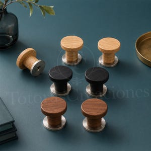 Wood Cabinet Knobs, Solid Wood Drawer Pulls, Oak & Walnut Round Handles for Dresser Wardrobe Kitchen Cabinets