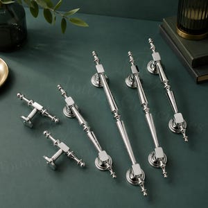 Silver Cabinet Handles, Chrome Brass Drawer Pulls, French Modern Furniture Knobs for Wardrobe Kitchen Dresser