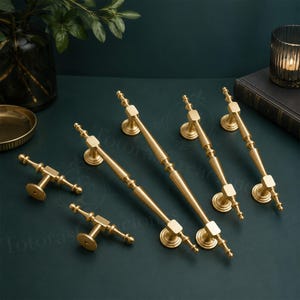 Solid Brass Cabinet Handles & Round Knobs, French Modern Gold Drawer Pulls, Nordic Dresser Wardrobe Kitchen Hardware
