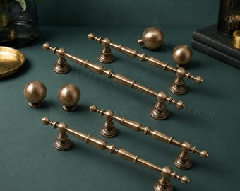Brass Cabinet Handles, Antique Brass Drawer Pulls, Vintage European Furniture Knobs for Wardrobe Dresser Kitchen Cabinets