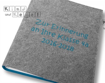 Ordner DIN A4 mit Filz-Umschlag 3 Zeilen Wunschtext zentriert Schriftart 21 Abschied Lehrerin Kindergärtnerin Erzieher