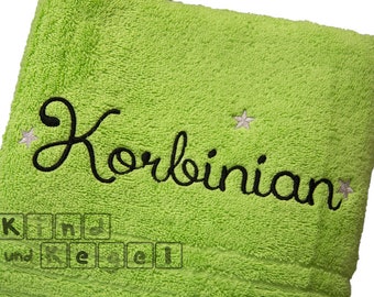 Frottee Tuch hellgrün bestickt mit 3 Sternen + Name in Schriftart 15, Gästetuch, Handtuch, Badetuch, Duschtuch