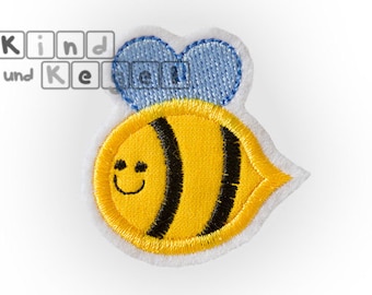 Iron-on patch little bee 5 x 5 cm, plain fabric yellow, yellow, light blue, black, bumblebee, insect