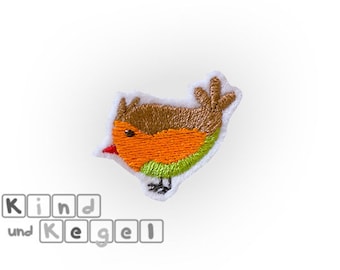 Aufnäher Aufbügler Mini Vogel, 3,5 x 3,5 cm, braun-orange-grün, Serie Kater Jeremy und seine Freunde