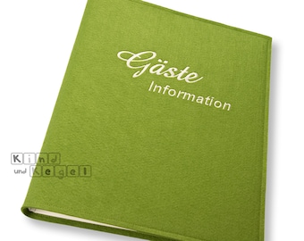 Ordner DIN A4 mit Filz-Umschlag oliv Gästemappe Gästeordner Gäste Information Informationen Schriftart 24 weiß