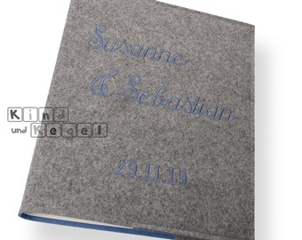 Folder DIN A4 with felt envelope newlyweds and date in font 6, reminder, wedding, wedding ceremony, planning