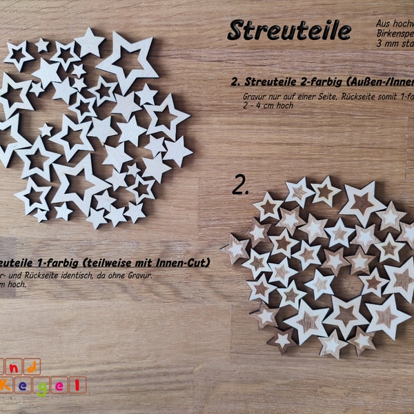 Holz Streuteile Stern 1-4 cm, 10-40mm, Lasercut, Gravur, Birke Sperrholz 3mm