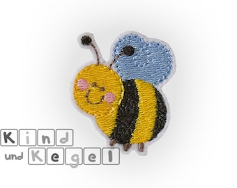 Patch bee yellow, black, light blue, 4 x 5 cm