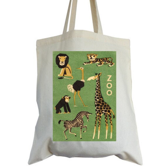 Items similar to Zoo animals cotton tote bags, ideal book bags, school