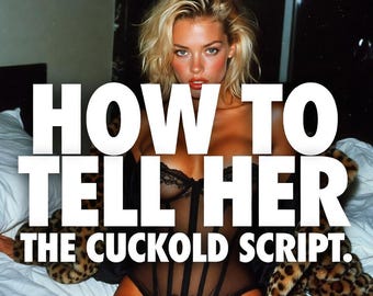 May include: A black lace bodysuit with vertical boning details, worn with a leopard print faux fur coat. The text HOW TO TELL HER THE CUCKOLD SCRIPT is overlaid in large white capital letters across the center of the image.