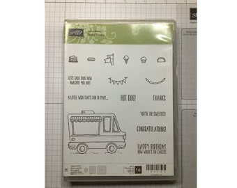 Stampin up Cling Clear Stamp set TASTY TRUCKS Retired ,journaling,scrapbook,hobby,cute stamps,stamp set