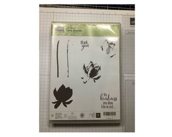Stampin up Cling Clear Stamp set LOTUS BLOSSOM  Retired ,journaling,scrapbook,hobby,cute stamps,stamp set