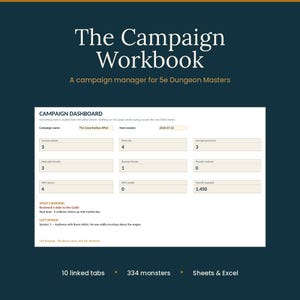 5e Campaign Manager Spreadsheet | DM Encounter Builder, NPC, Plot Log (Digital Download)