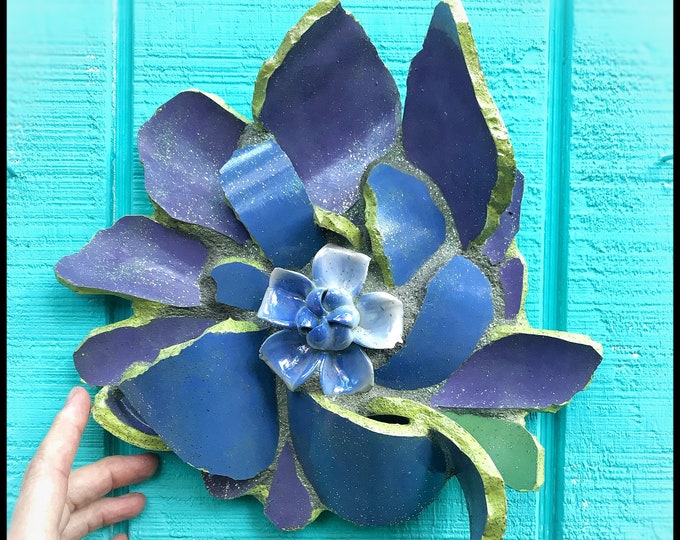 Mosaic Blue Wall Flower Boho Floral Wall Decor Etsy