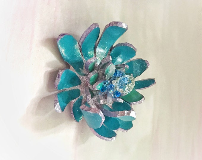 Mosaic Wall Art, Blue Wall Flower Wall Decor With Clear and Blue Glass Crystal Accents Etsy