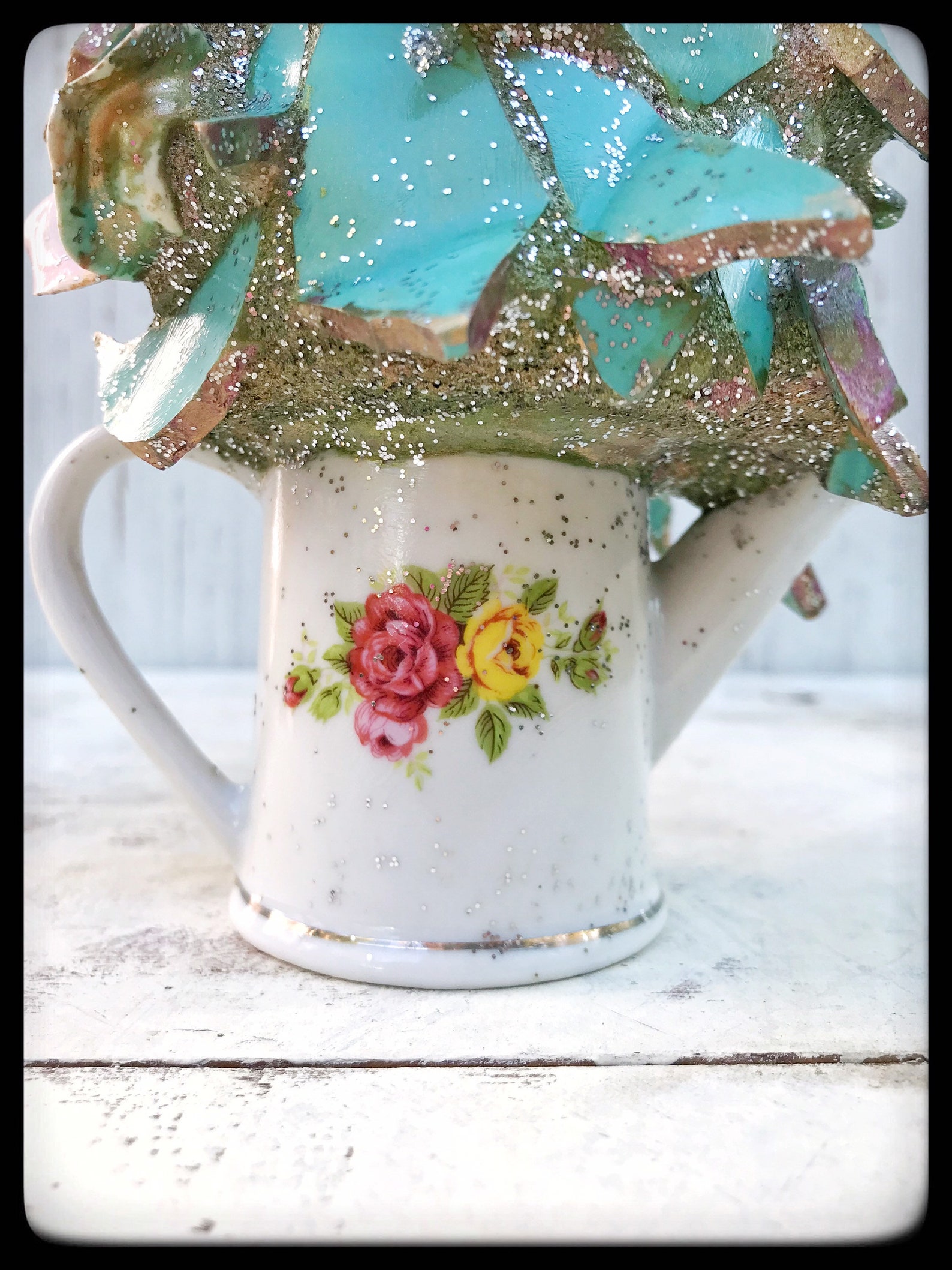 Small Ceramic Tabletop Blue Christmas Tree With Dove Etsy