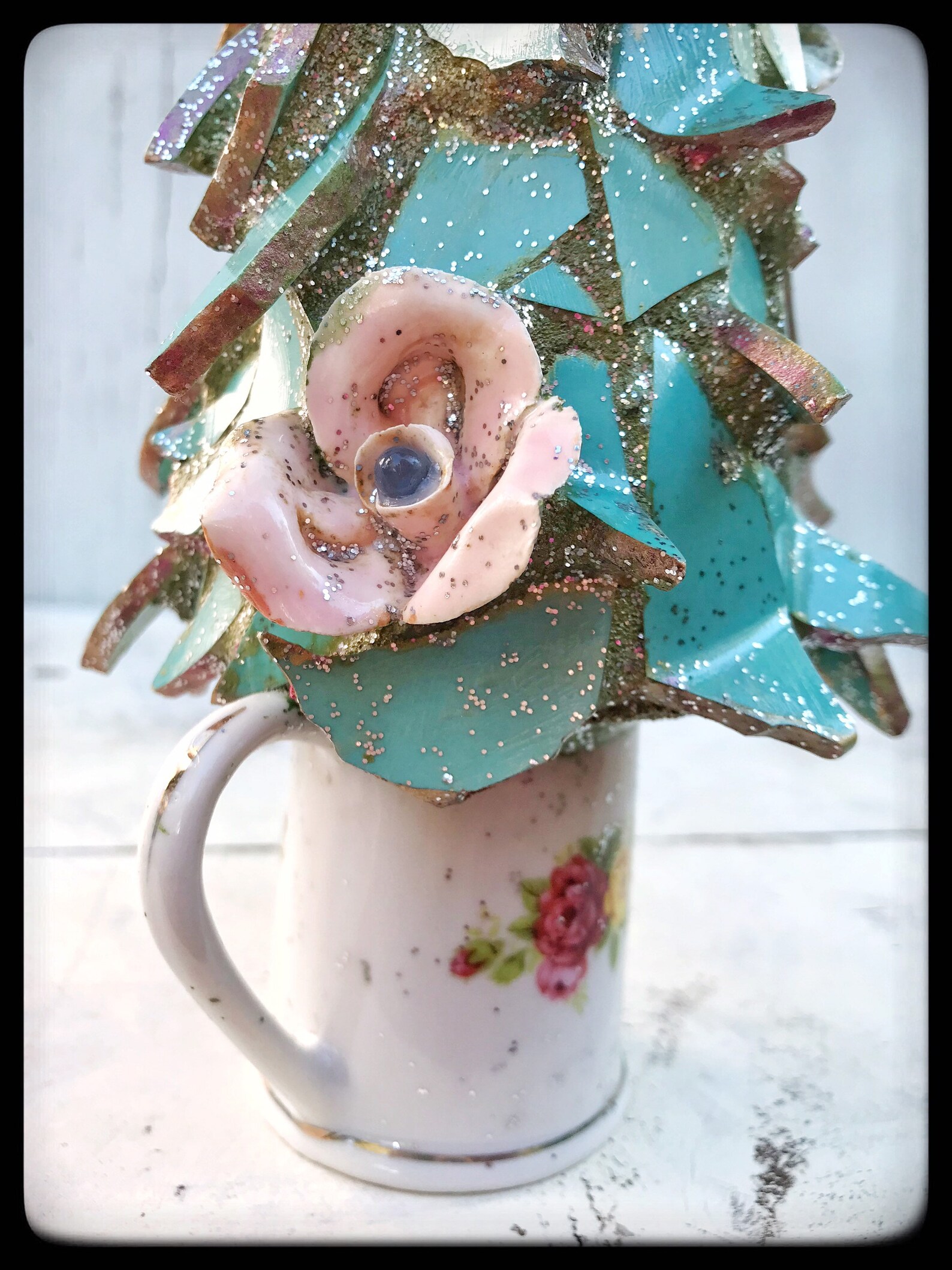 Small Ceramic Tabletop Blue Christmas Tree With Dove Etsy