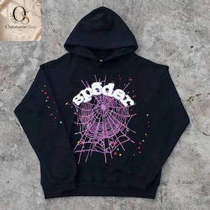 Spindelnätsgrafiktröja, urban streetwear-tröja, trendig hoodie med pullover