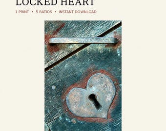 Rustic Heart Lock Photograph, Printable Vintage Wall Art, European Door Detail, Digital Download