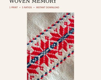 Bela Krajina Embroidery Photograph, Slovenian Folk Art Print, Red Textile Wall Art, Digital Download