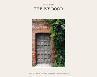 Ivy Door Photography, Rustic Brick Wall Art, European Architecture Print, Printable Photo, Digital Download