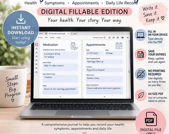 Digital Fillable Medical Journal | Health, Symptoms & Daily Life | A4 PDF