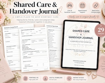 Shared Care & Handover Journal | Printable A5 Caregiver Care Log | Daily Record and Appointment Support