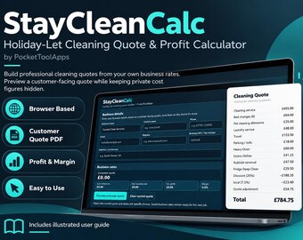Cleaning Quote Calculator for Holiday Lets | Pricing, Profit, Travel & Customer Quote Tool