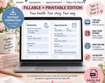Fillable + Printable Medical Journal | Health & Daily Life Record | A4 PDF